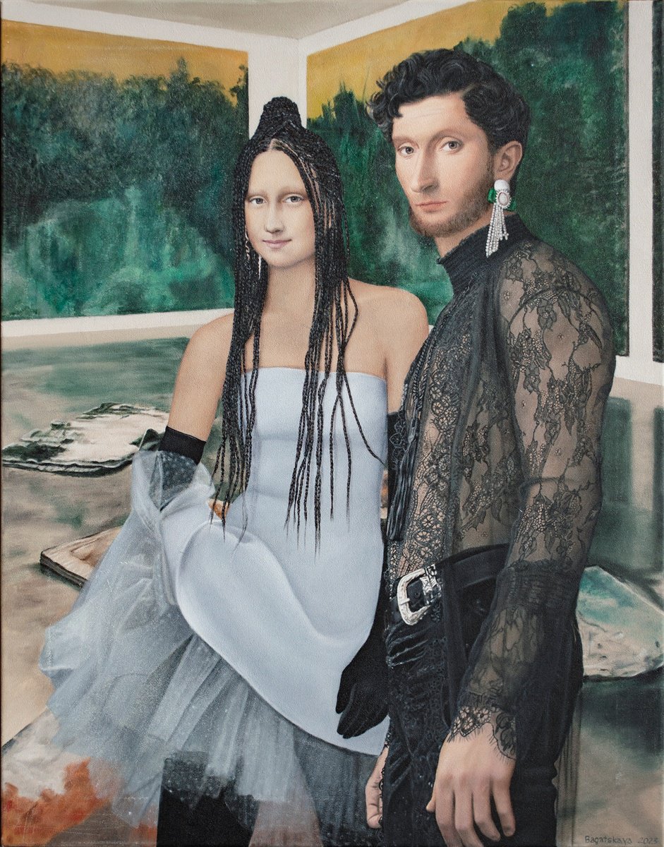 Photorealistic Portrait Acrylic Painting By Nataliya Bagatskaya, 30 X 37", The Vernissage, Original Artwork