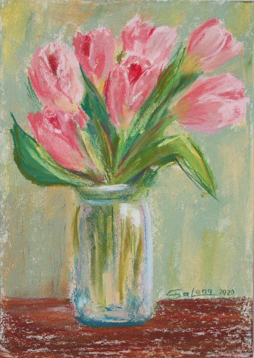 Pink Tulips... /  ORIGINAL PAINTING by Salana Art Gallery