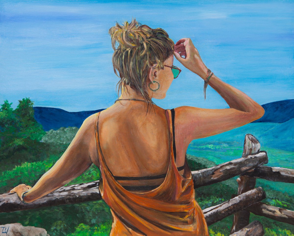 Photorealistic Portrait Acrylic Painting By Isabel Robledo, 39 X 32, Lidia Is Forest, Original Artwork