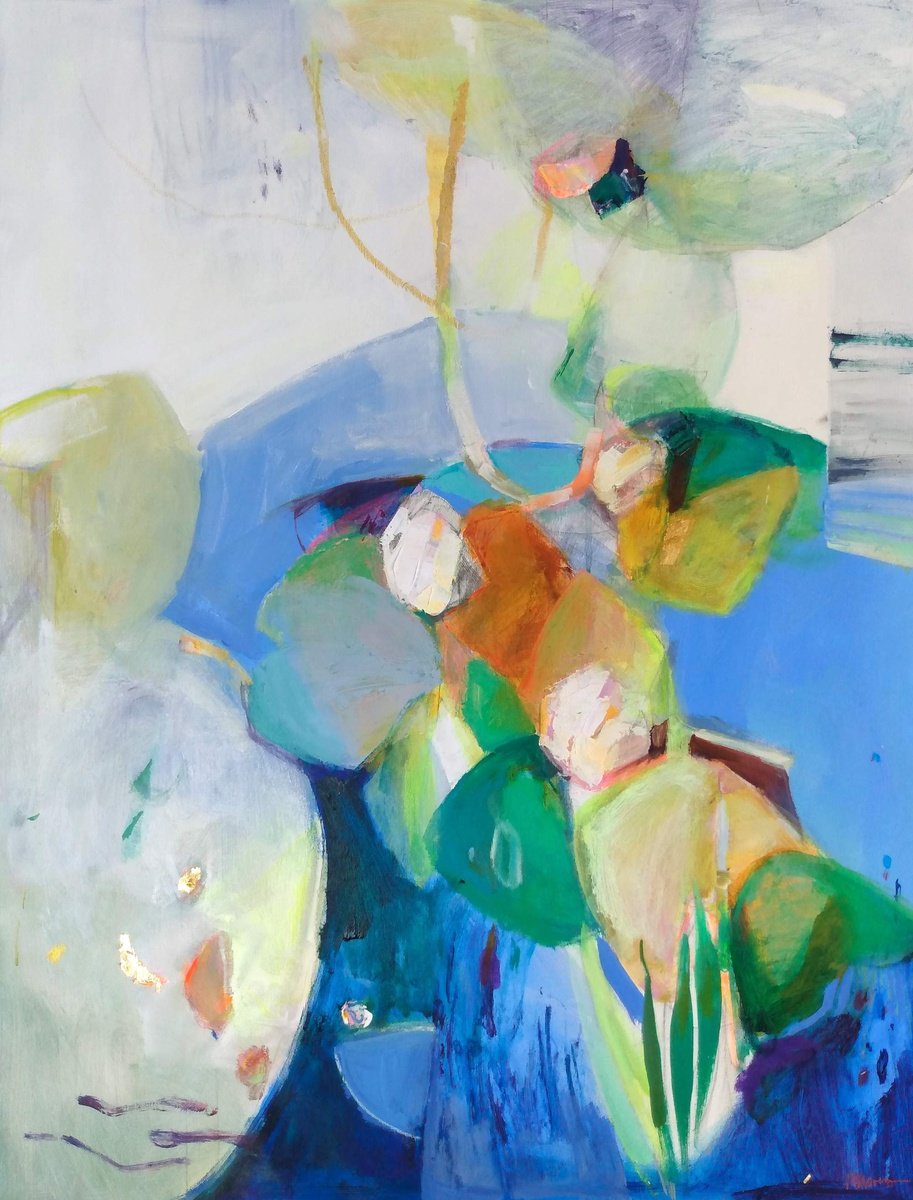 Expressive Abstract Painting By Magdalena Morey, 28 X 35", Lily Cascade 1, Original Artwork