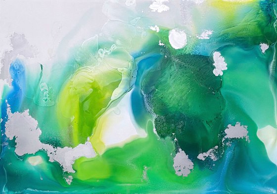 Emerald Silver Abstract Art