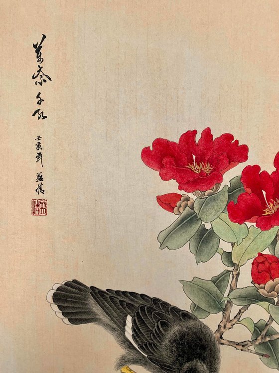 Beautiful Life, Flower&Bird Goingbi Brush Painting, Original Artwork