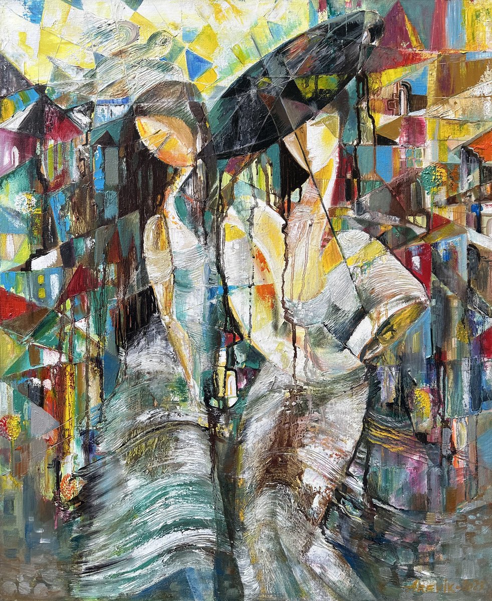 Abstract Portrait Oil Painting By Arevik Gasparyan, 24 X 28, Spring Walk, Original Artwork