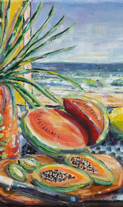 STILL LIFE WITH FRUIT AND A SEA VIEW by Diana Aungier-Rose