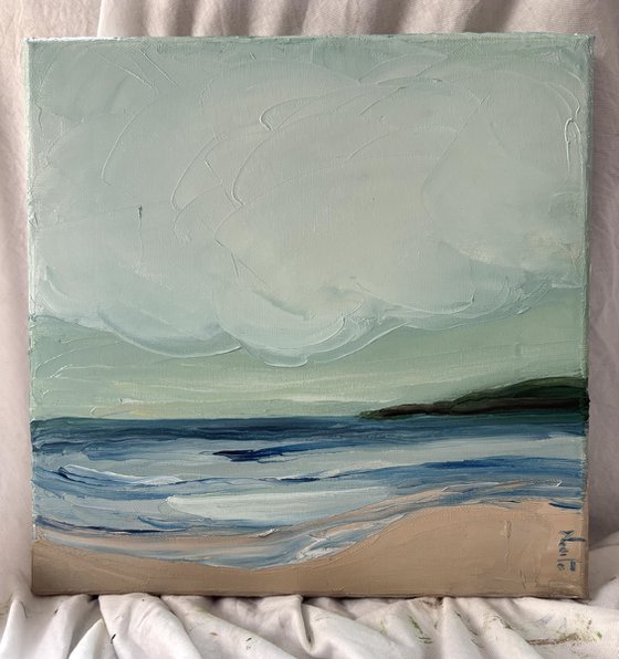 Calm coastal blue shores impasto