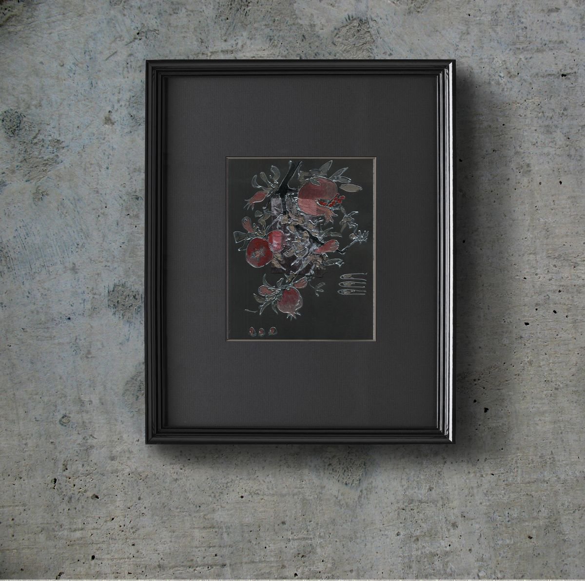 Pomegranate branch on black by Vlada Lisowska