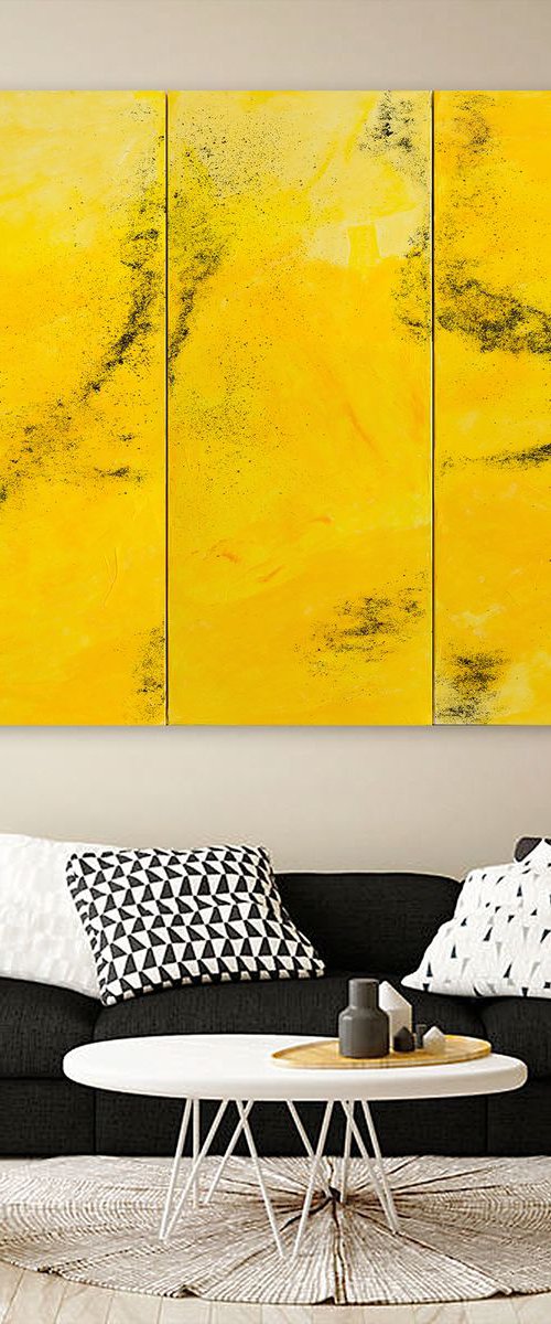 Cosmic Expanse - Dark Matters (triptych) 3x(50x120x4cm) by Cornelia Petrea