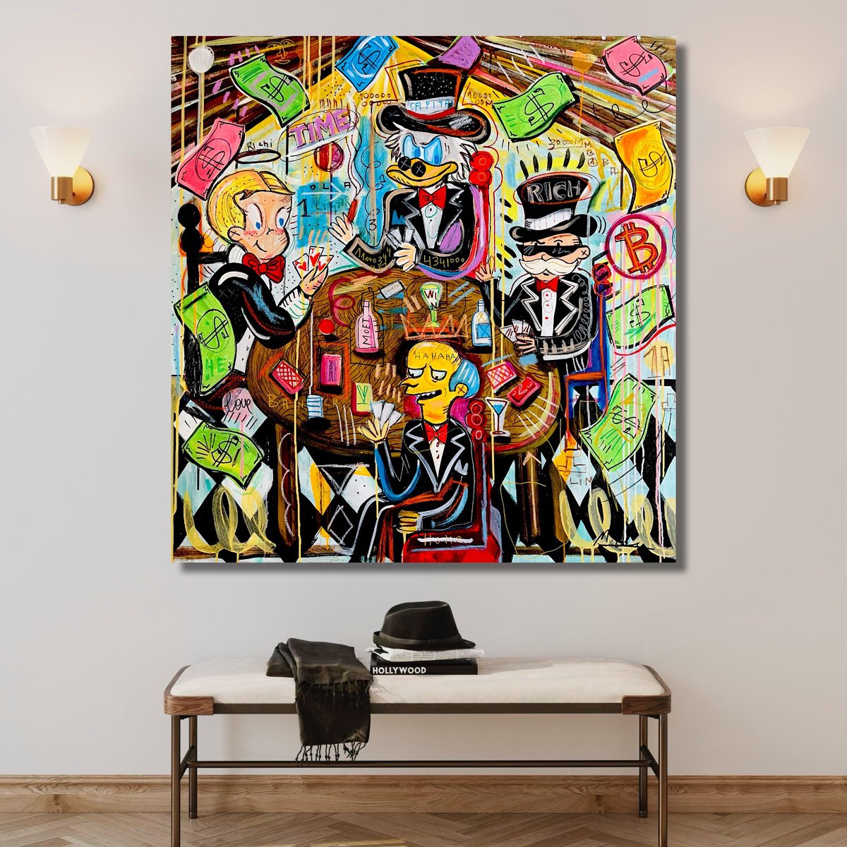 Urban And Pop Animal Acrylic Painting By Mercedes Lagunas, 37 X 39", Billionaire