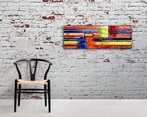 "Face Off" - FREE USA SHIPPING + Special Price - Original PMS Abstract Oil Painting On Canvas - 36" x 12"