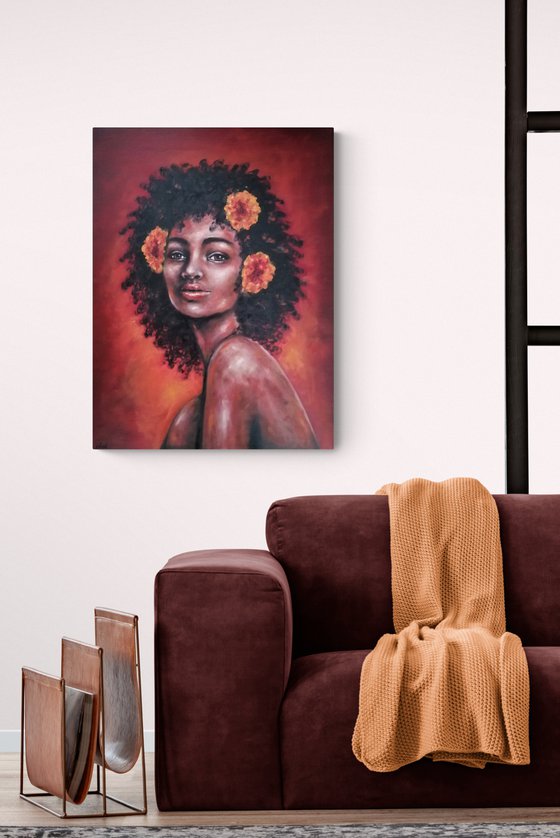 African queen - original oil on canvas portrait painting