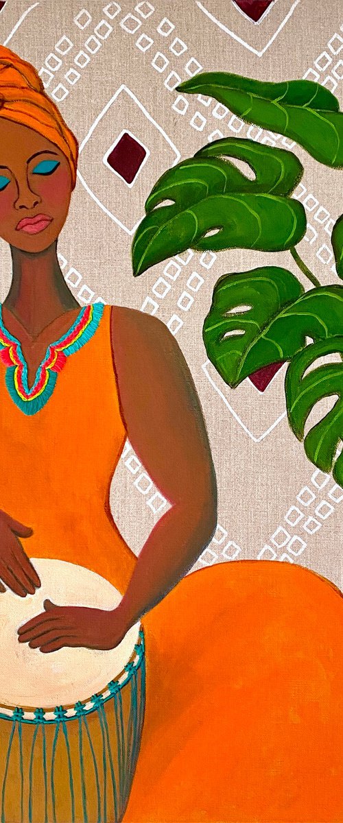Woman playing Djembe 2 by Gisella Stapleton