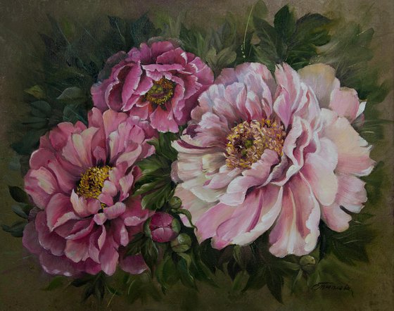 "Peonies" oil painting on canvas
