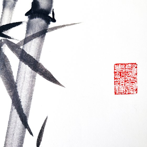 Two bamboo branches - Bamboo series No. 2101 - Oriental Chinese Ink Painting