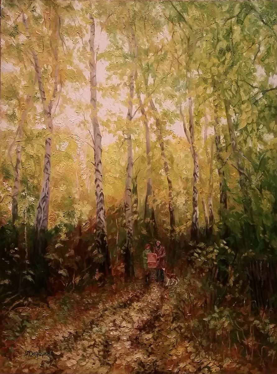 Impressionistic Landscape Oil Painting By Natalia Sidorina, 24 X 31", Leaf Fall, Autumn, Original Artwork