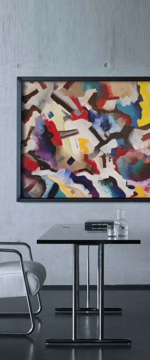 Signature on red square -Large Abstract Painting by Ulugbek Doschanov