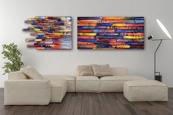 "Breaking The Mold" - FREE USA SHIPPING - Save As A Series - Original PMS Sculptural Oil Painting Assemblage Diptych On Wooden Panels - 84 x 24 inches