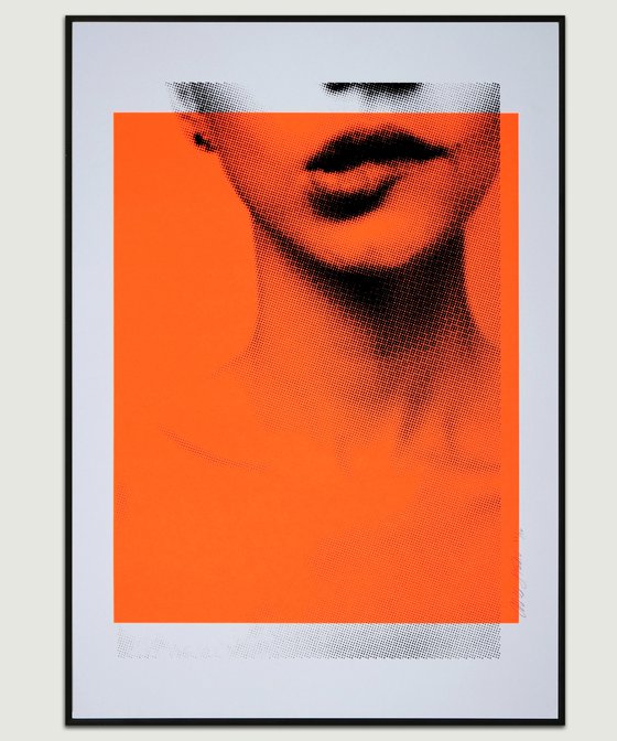 Biting lip in Neon Orange - Screenprint 42x59,4cm - Limited Edition