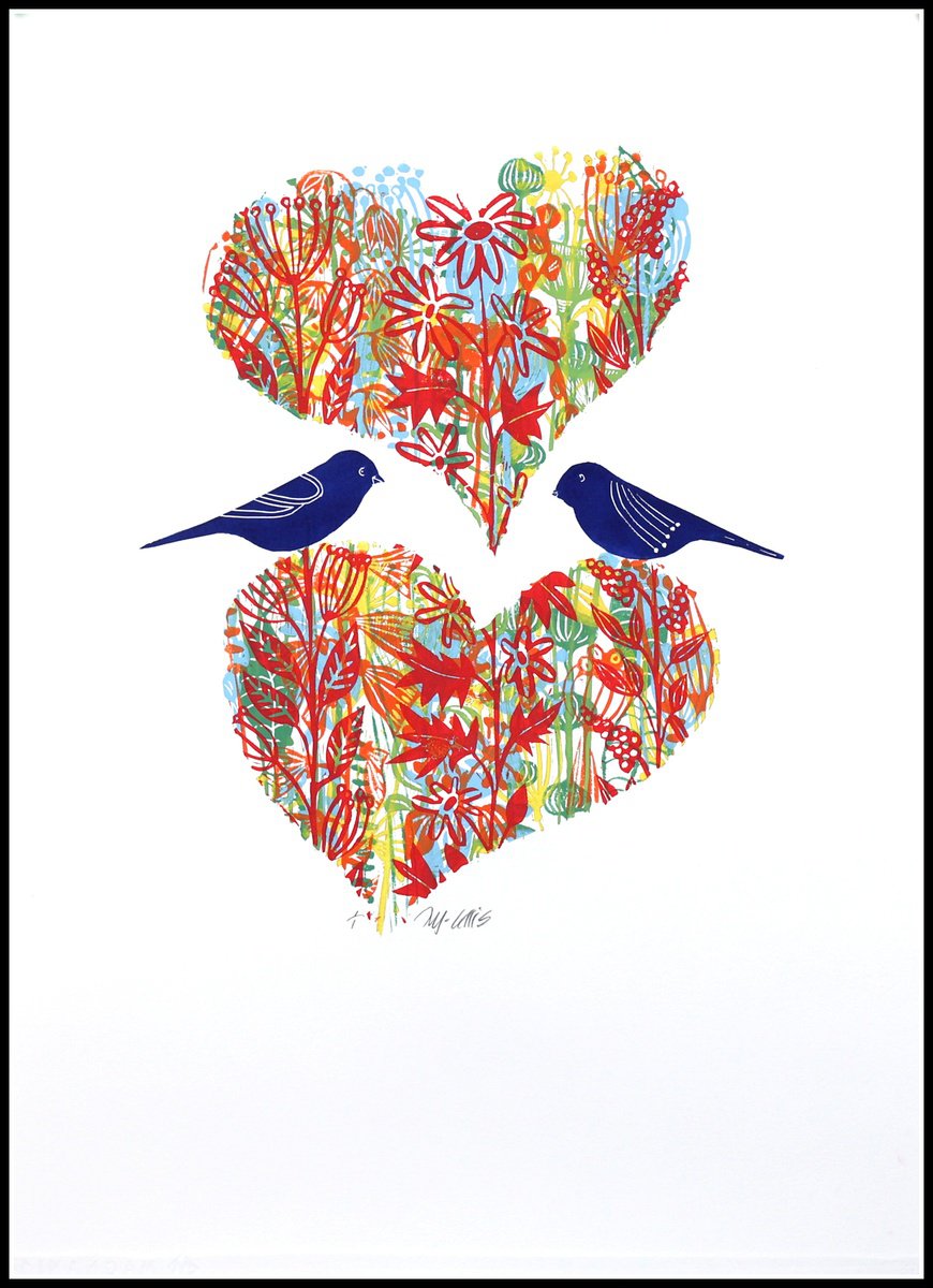 Illustrative Linocut , You And Me My Love By Mariann Johansen-Ellis, 20 X 27, Artwork For Sale On Artfinder