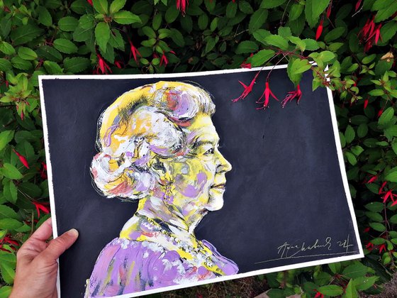 '95' profile Queen Elizabeth 2 original painting A3