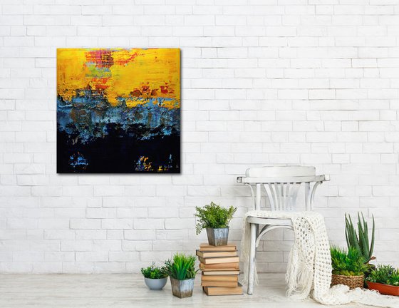 NIGHT SKY - 80 X 80 CMS - ABSTRACT PAINTING TEXTURED * BLUE * YELLOW