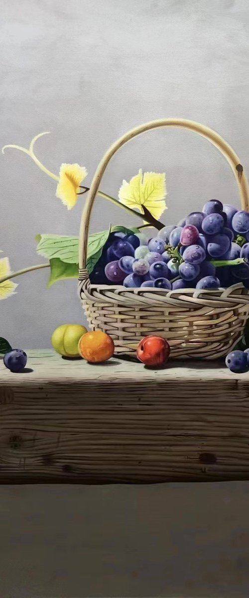 Still life:grape and peach by Kunlong Wang