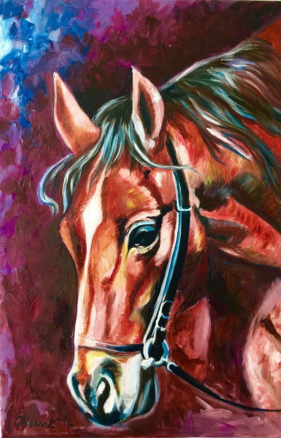 Red horse. Portrait of horse. Sale 75%off