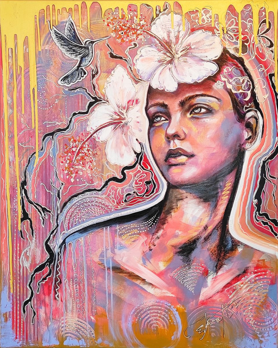 Expressive Portrait Painting By Elena Kraft, 31 X 39, Paradiso, Original Artwork