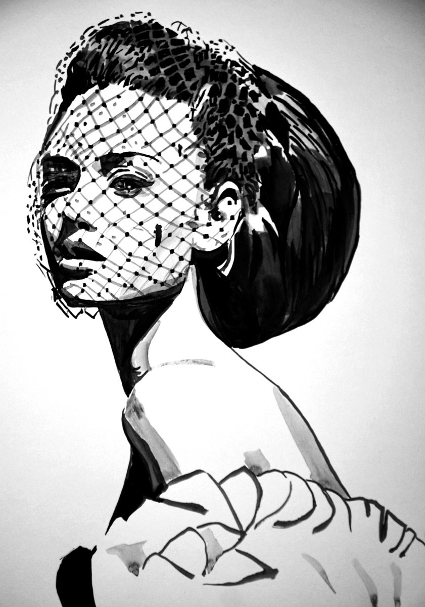 Urban And Pop Portrait Ink Drawing By Alexandra Djokic, 12 X 17, Woman, Original Artwork