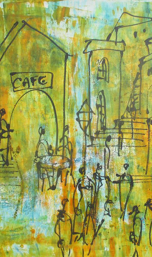 sunny city cafe - oilpainting 70x100cm 27,5  x 39,3 inch by Sonja Zeltner-Müller