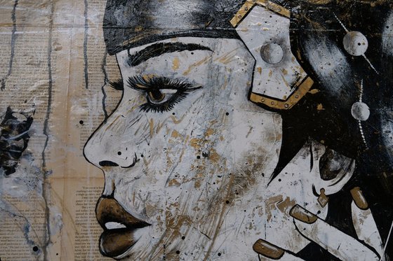 Golden Silk With Geisha 120cm x 150cm Geisha Book Page Urban Pop Art