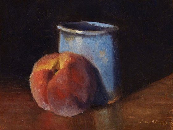 A Peach and a Blue Pot