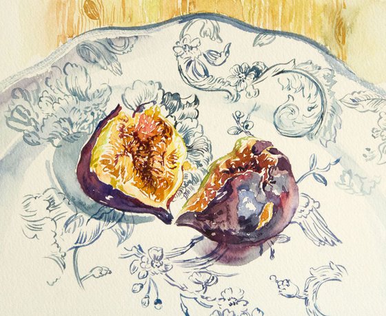 Watercolor still life with figs