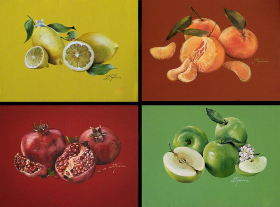 ''FRUITS ON A COLORFUL BACKGROUND"