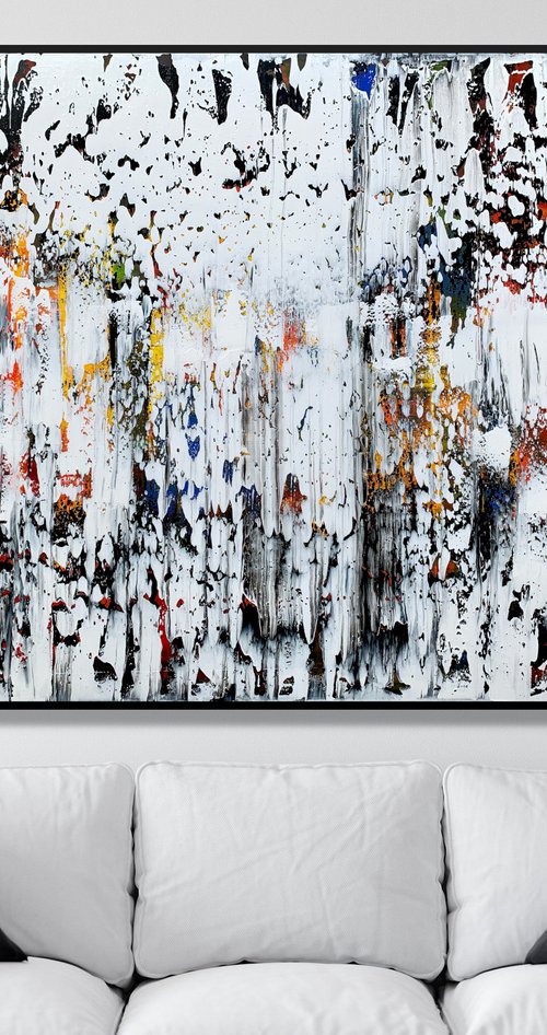 White Shadows - XL LARGE,  ABSTRACT ART – EXPRESSIONS OF ENERGY AND LIGHT. READY TO HANG! by Julijana Ravbar