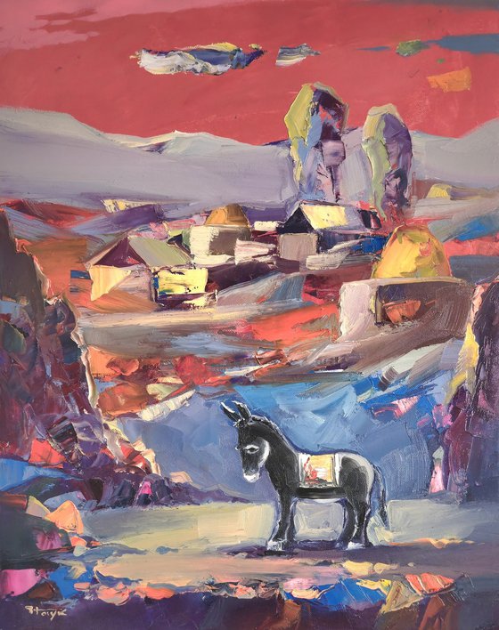 Village Under Crimson Sky