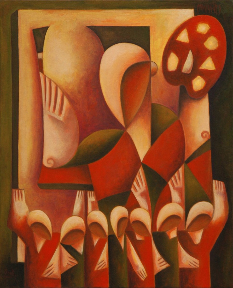 Surrealistic Portrait Oil Painting By Malasits Zsolt, 31 X 39", Success, Original Artwork