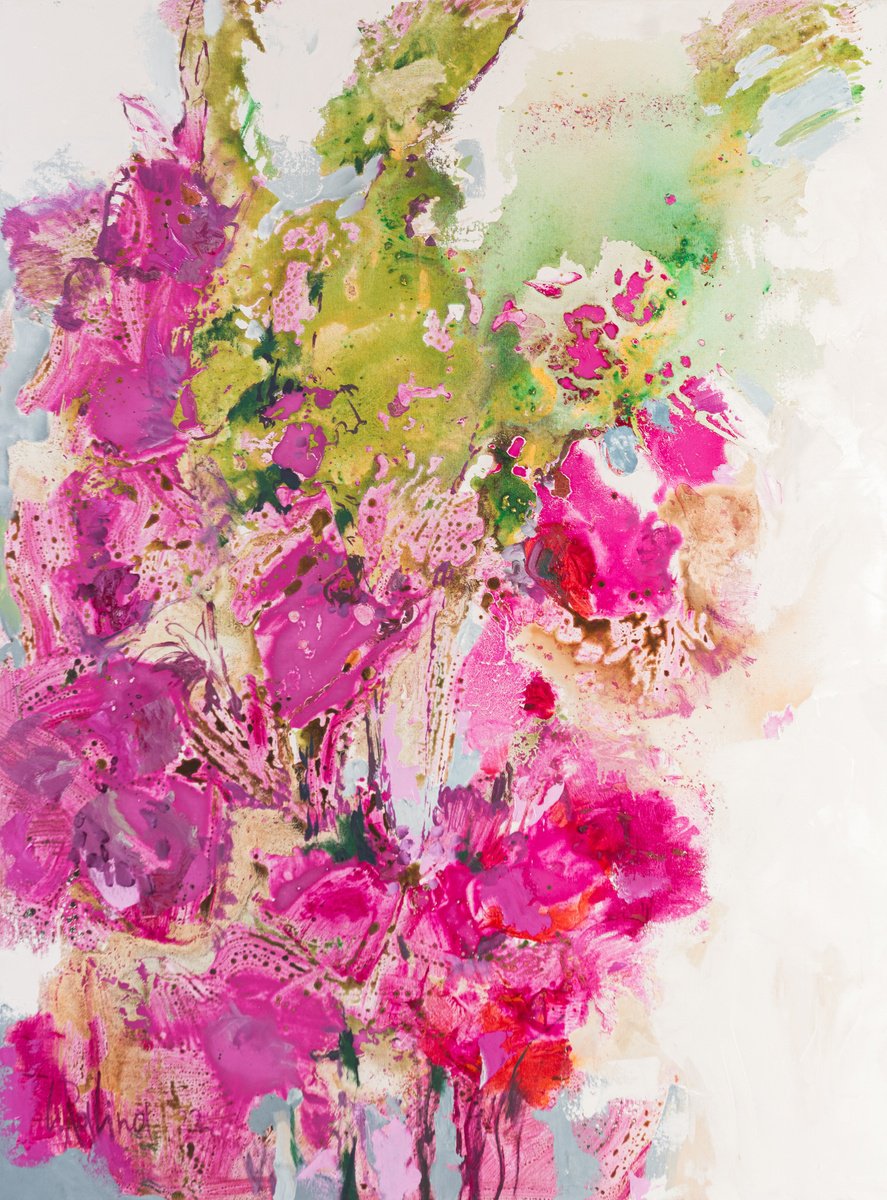 Botanical Oil Painting By Yelena Ralina, 47 X 63", The Colour Of My Passion, Original Artwork