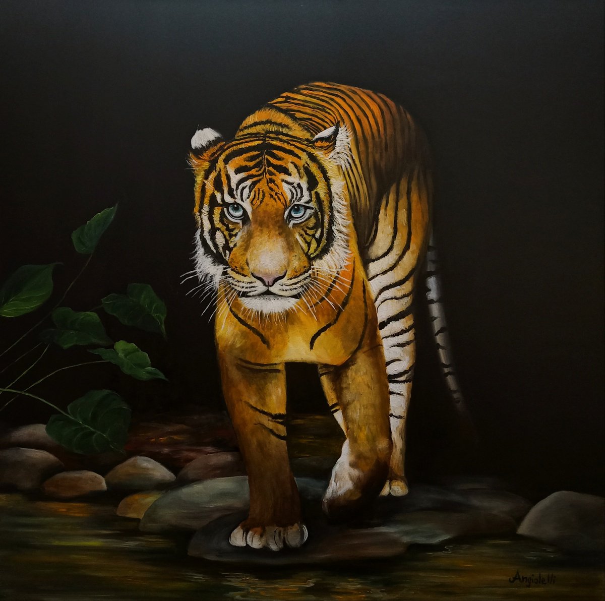 Photorealistic Animal Oil Painting By Anna Rita Angiolelli, 28 X 28, Tiger, Original Artwork
