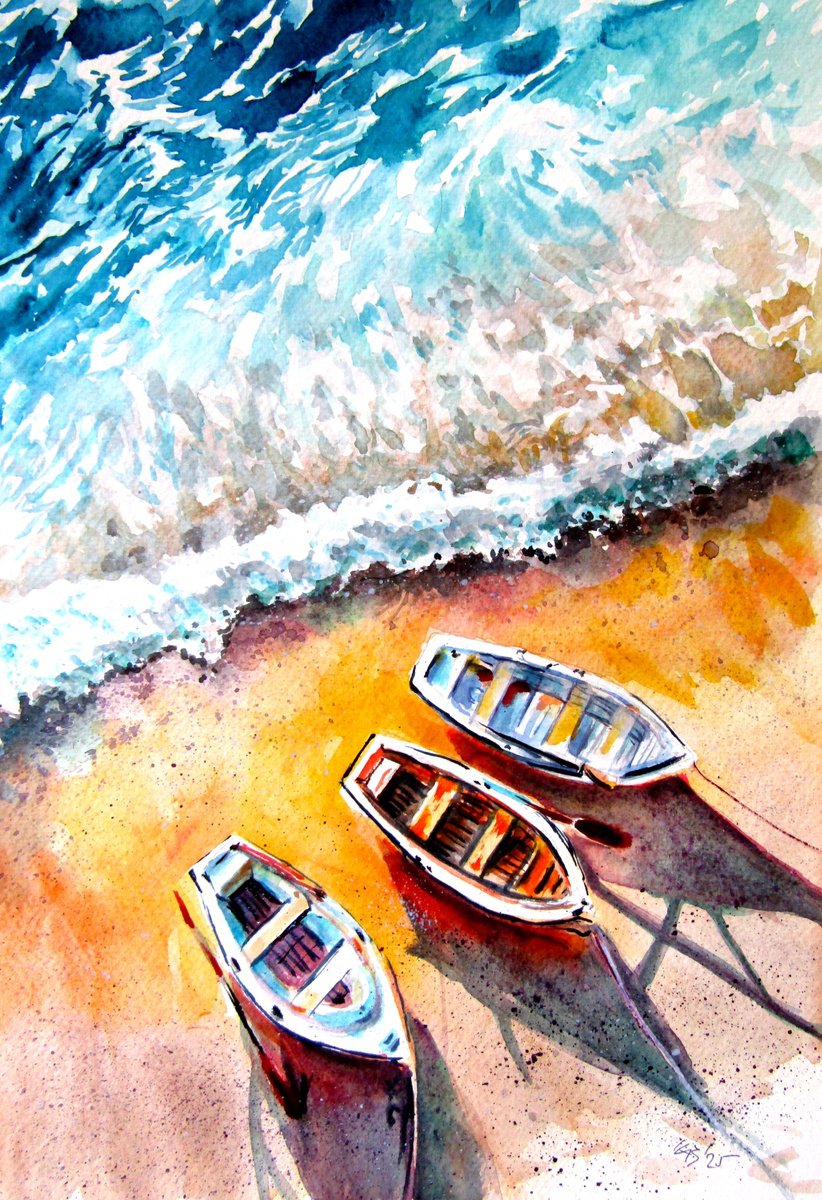 Impressionistic Watercolour , Boats Iv By Kovacs Anna Brigitta, 10 X 14, Artwork For Sale On Artfinder