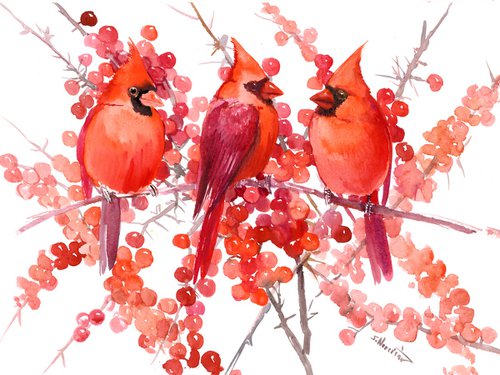 Three Cardinal Birds by Suren Nersisyan