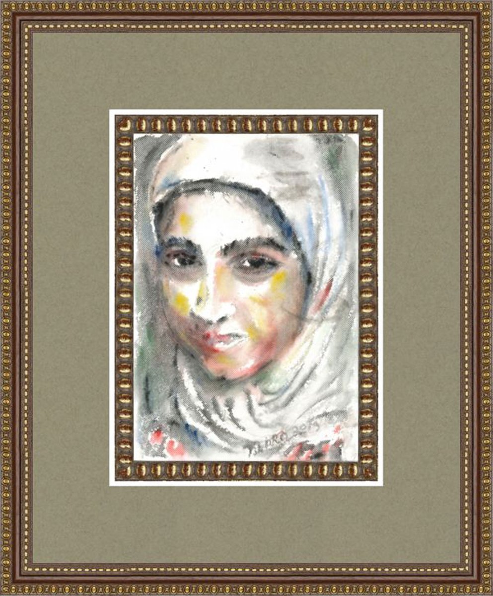 GIRL IN A WHITE SCARF - female portrait of oriental girl by Karakhan