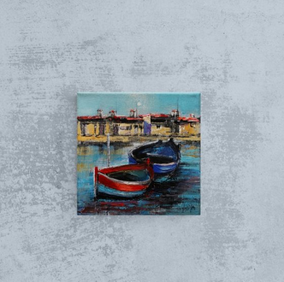 Barche a riposo | Oil on Canvas | 20×20