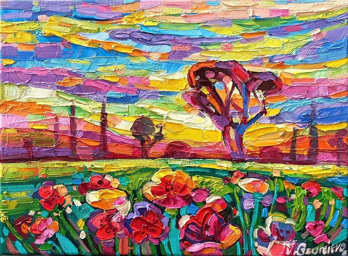 Expressive Landscape Oil Painting By Vanya Georgieva, 16 X 12", At Sunset, Original Artwork