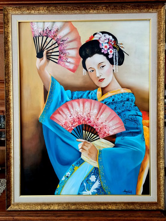 Danza dei ventagli - original painting-Geisha-portrait