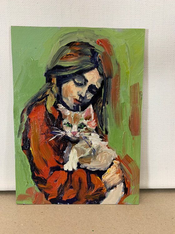 Heartfelt Connection. Cat,Girl
