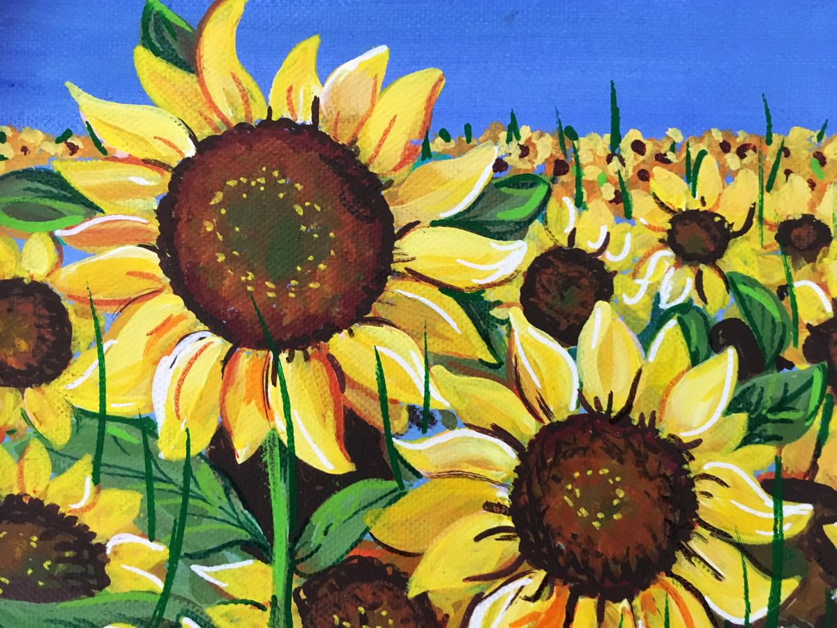 Impressionistic Botanical Acrylic Painting By Tiffany Budd, 18 X 14", The Field Of Sunflowers, Original Artwork