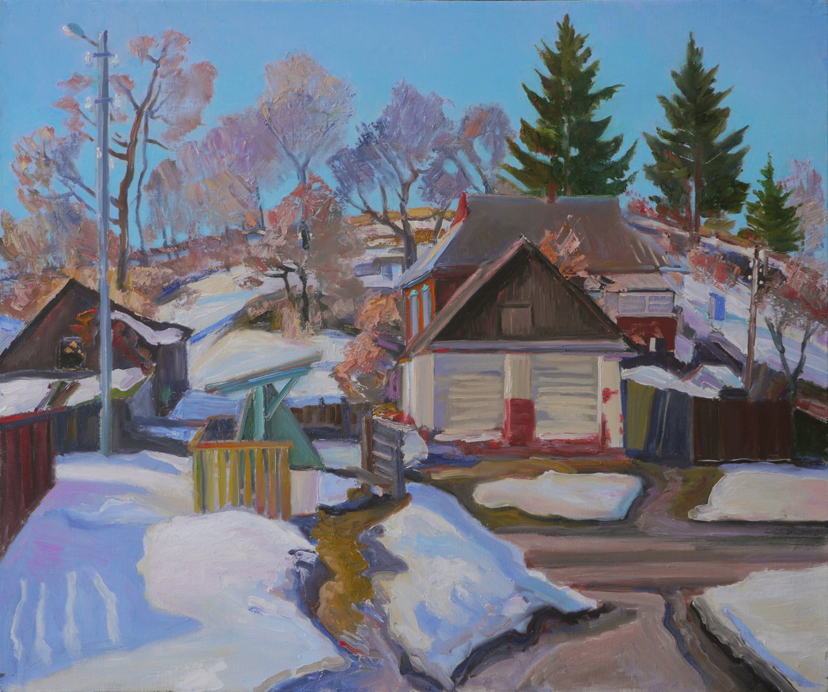 Impressionistic Landscape Oil Painting By Vyacheslav Onyshchenko, 35 X 30", At The Crossroads. Sedniv, Original Artwork