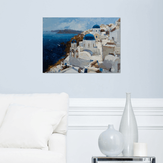 Santorini, Greece seascape - Original oil impasto landscape painting