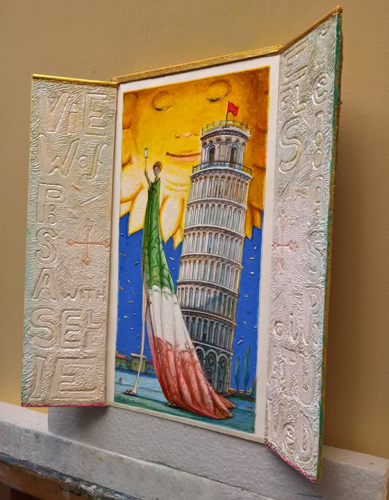 VIEW OF PISA, WITH SELFIE - ( 31 x 29 x 8 cm )