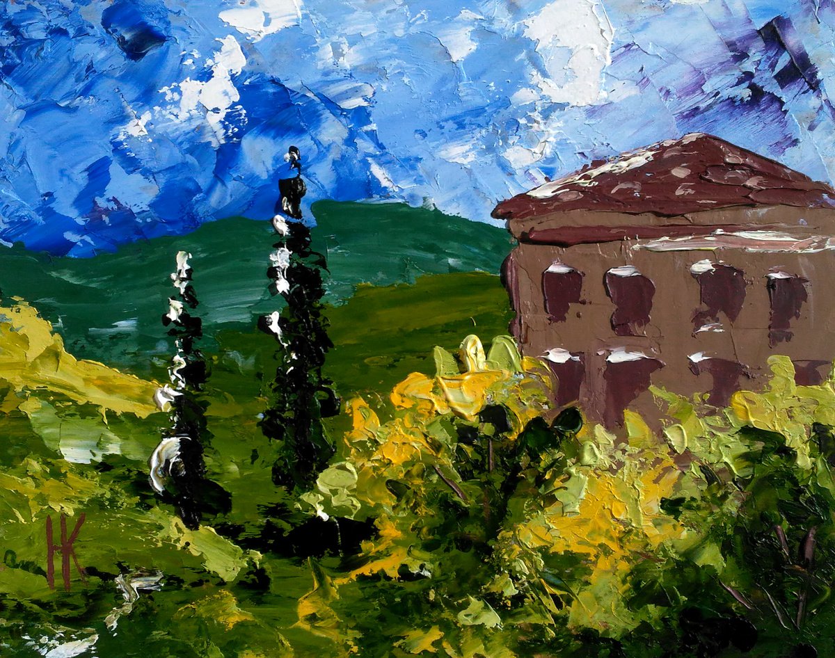Italy Painting Tuscany Original Art Farm House Oil Impasto Palette Knife Landscape Artwork... by Halyna Kirichenko